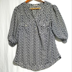 41 Hawthorn Herringbone Pattern 3/4 Sleeve Blouse Black/White Size Large